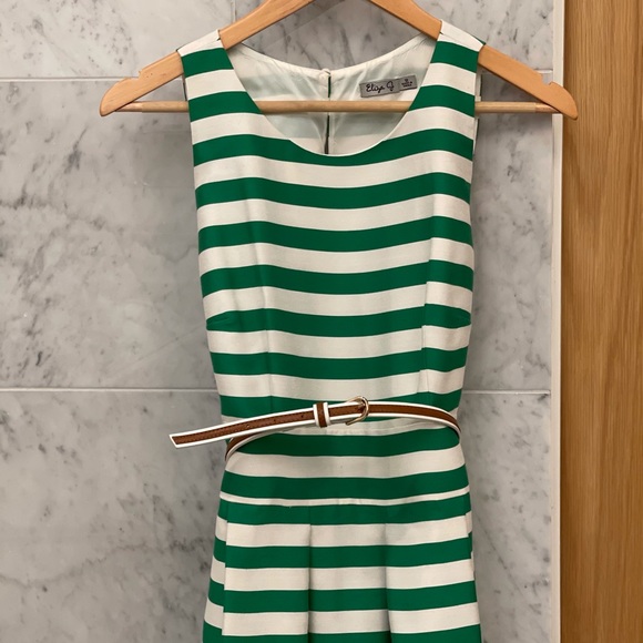 Eliza J Fit and Flare Green Striped Dress - Picture 2 of 4